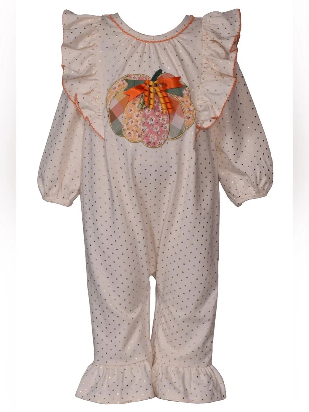 🎃Bonnie Baby Cream Ruffle Pumpkin Applique Coverall. 6-9 Mo.